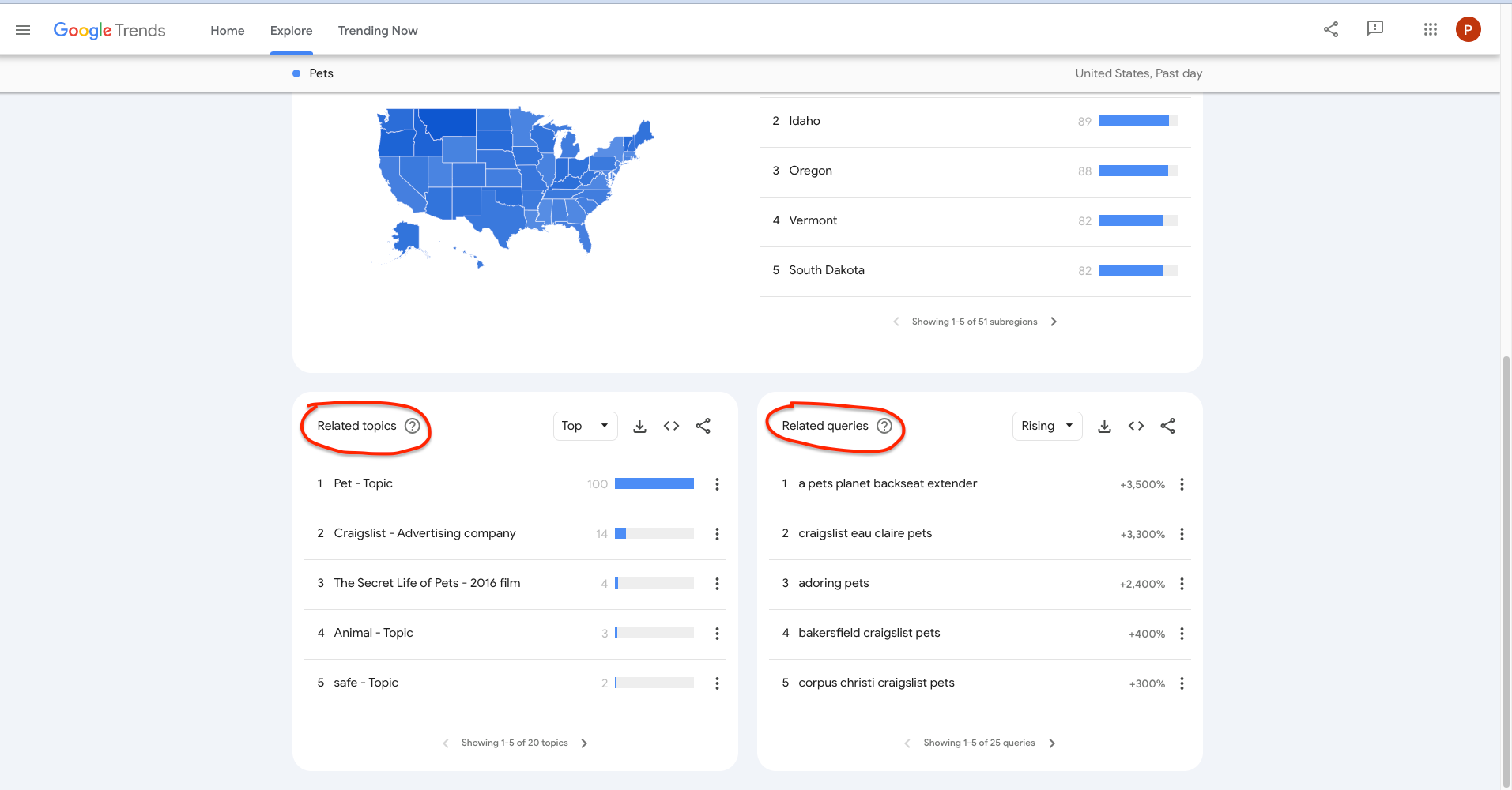 Another image taken from Google Trends on how you can use related topics and queries in your market research