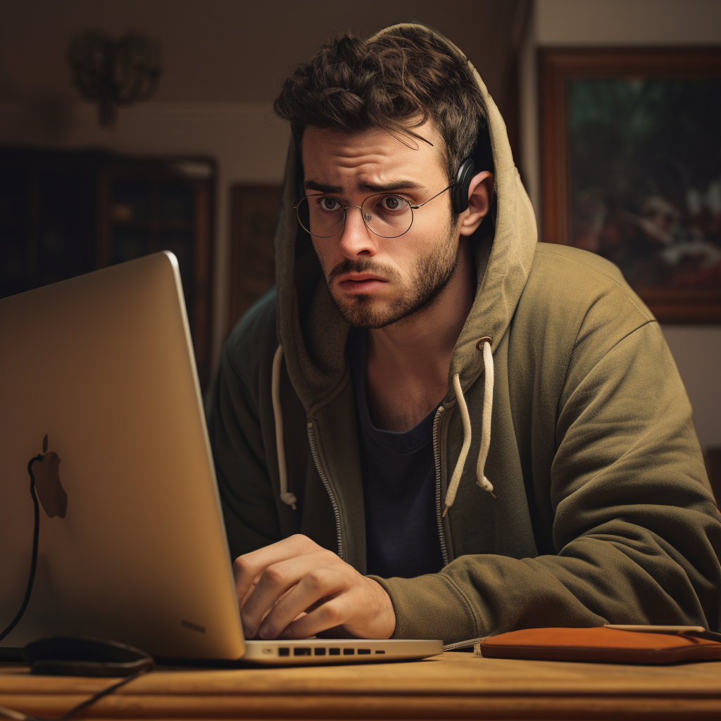 Image of a stressed and angry Shopify Merchant  concerned about the status of his online store